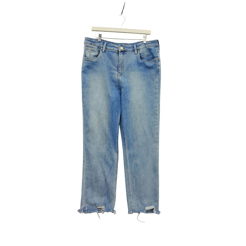 Kut from the Kloth Women Edgy Retro Rachael Fab Ab Mom Ankle Jean 16 Blue Frayed